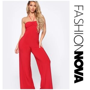 Weekend In Miami Halter Jumpsuit - Red